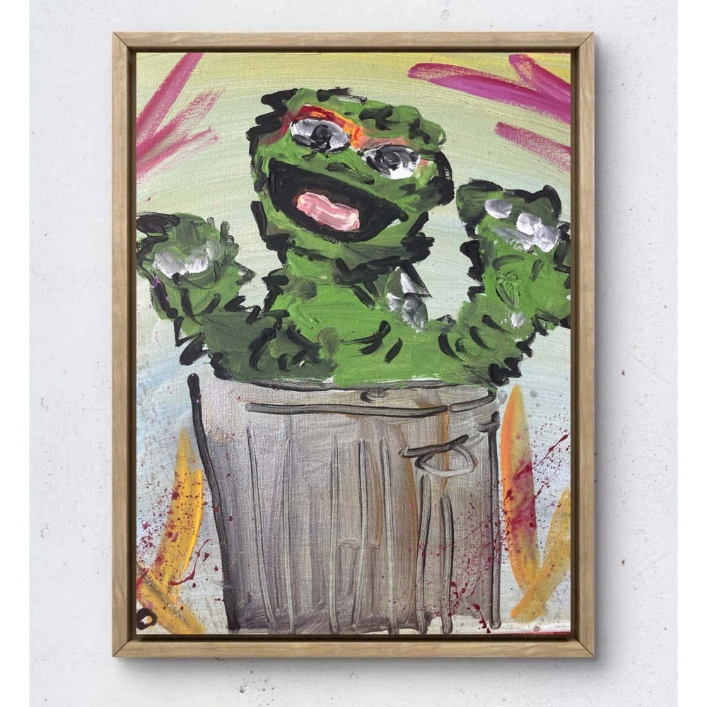 OMAN Original Acrylic Painting 11x14 Sesame St Oscar Grouch Monster Trash Can